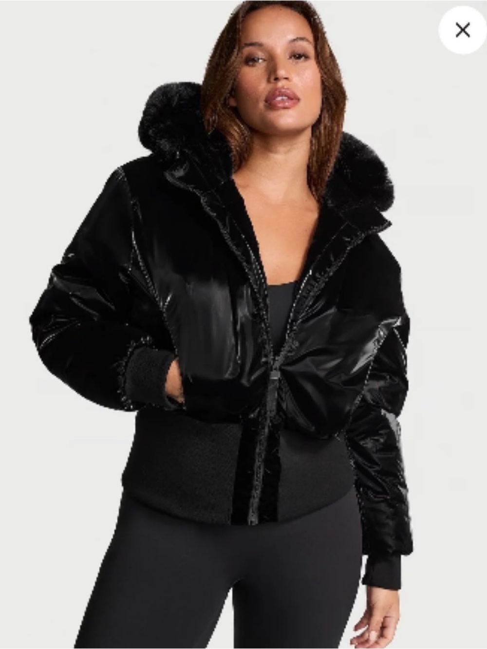 Victoria's Secret Black Faux-Fur Trim Bomber Jacket